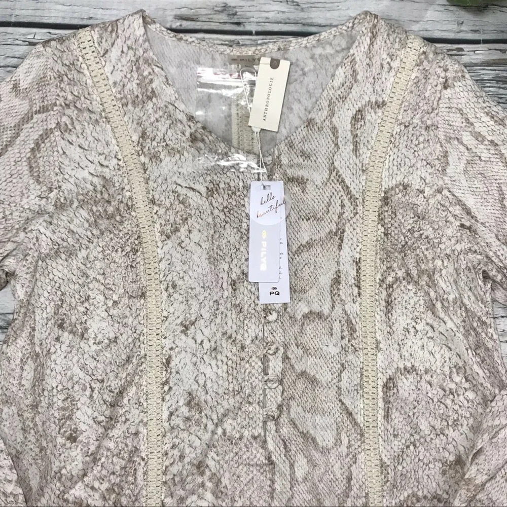 Anthropologie Mini Dress Tunic Coverup Camilla Snake Print Crochet Henley NEW M - Picture 8 of 16